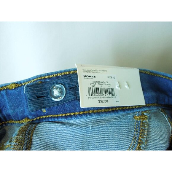 Girls SO Medium Wash Distressed Raw Hem Mid Rise Ultimate Jeggings Size 12 - Picture 7 of 8